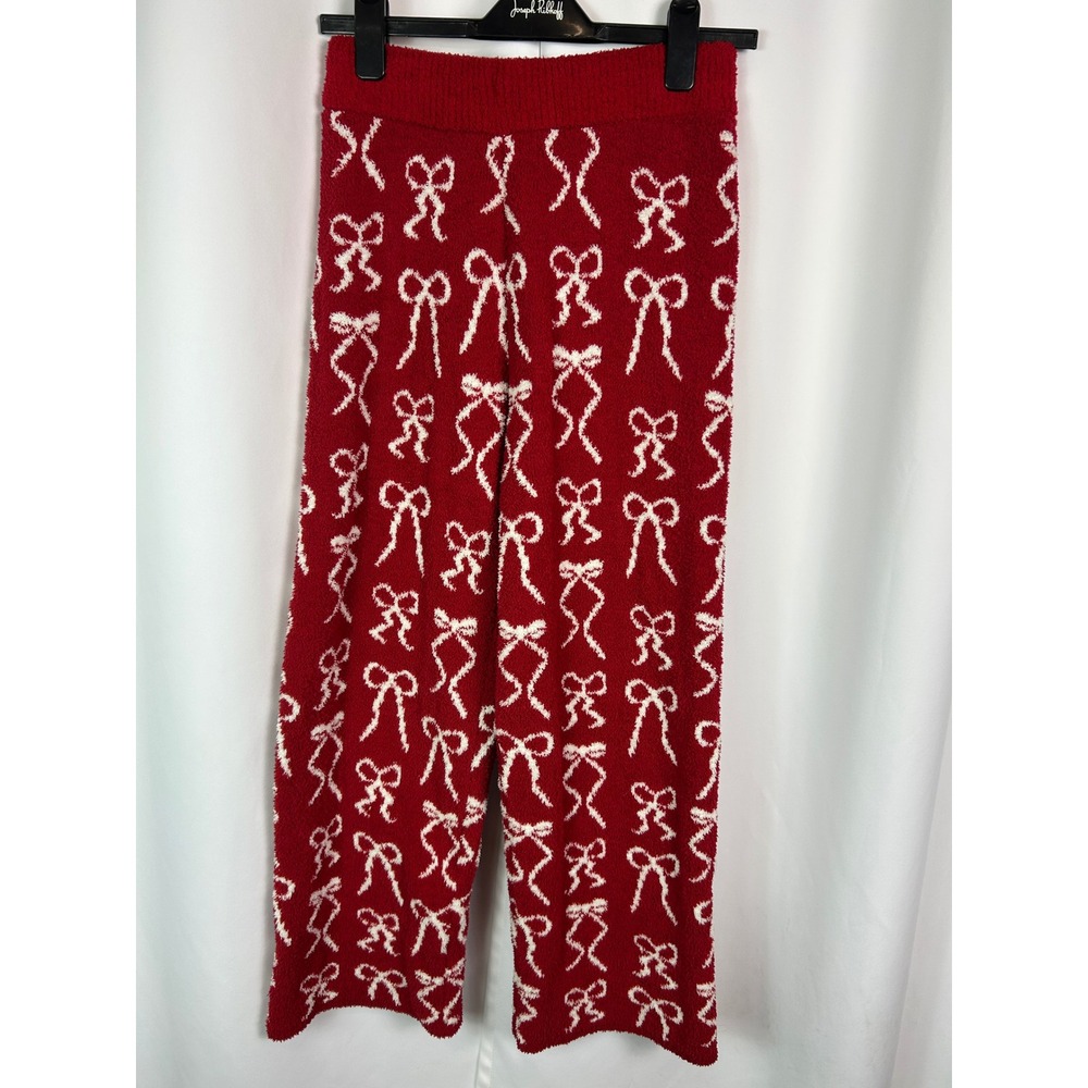 Cupcakes and Cashmere Red White Bow Pattern Fuzzy Knit Lounge Pants Coquette XS